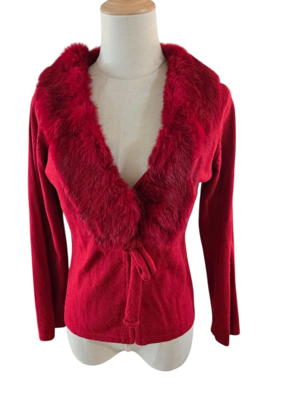 Bette Sung Vintage 90s  Fur Trim Cardigan Sweater